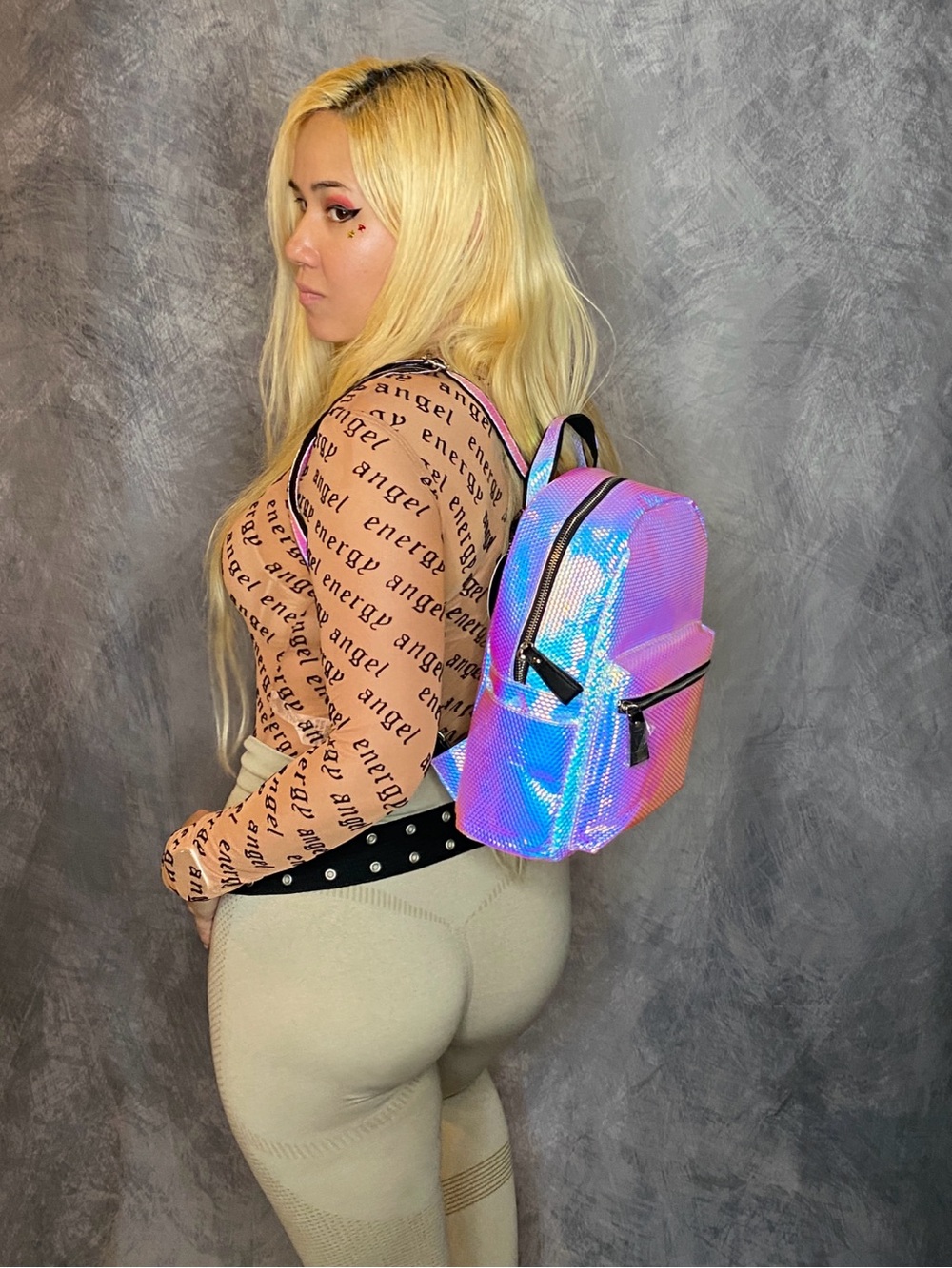 Holographic Color Shift Cyber Rave Mini Backpack - Picture 2 of 13